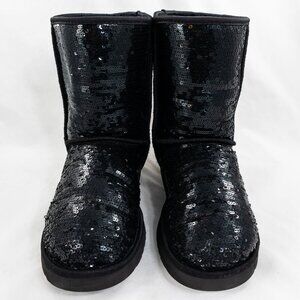 UGG Australia Women's Classic Short Cosmos Black Sequin Boots Size 10